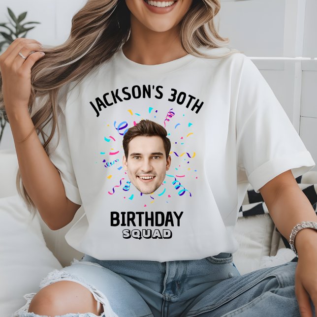 Camiseta Custom Face 10th 20th 30th 40th 50 Birthday Squad (Criador carregado)