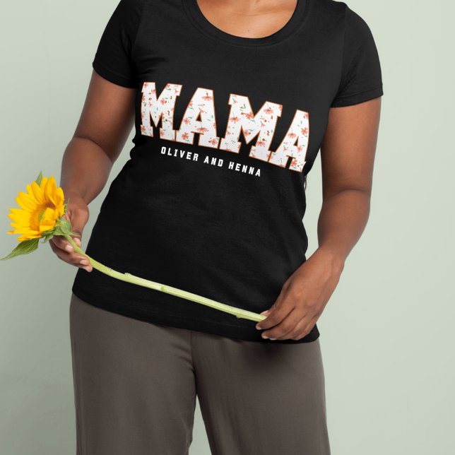 Camiseta Custom Floral Mama with Kids’ Names (Criador carregado)