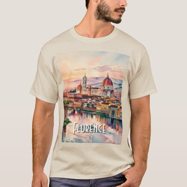 Camiseta Custom Florence Duomo Cathedral Watercolor Skyline (Frente)