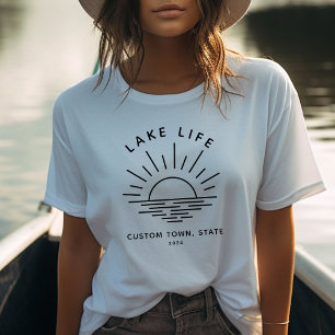Camiseta Custom Lake Life Sunset Minimalista Modern Boho