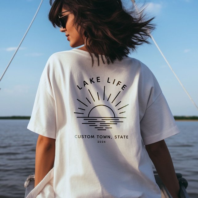 Camiseta Custom Lake Life Sunset Minimalista Modern Boho (Boho style Minimalist Lake Life shirt!)