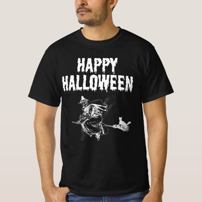 Camiseta Custom Logo | Name, Flying Witch and a Black Cat (Frente)