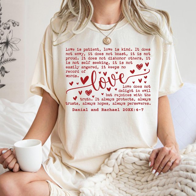 Camiseta Custom Love Verse with Names for Wedding Gift (valentine custom gift
)