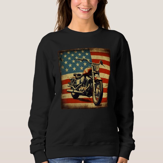 Camiseta Custom Motorcycle Retro USA Flag Retro Biker Vinta (Frente)