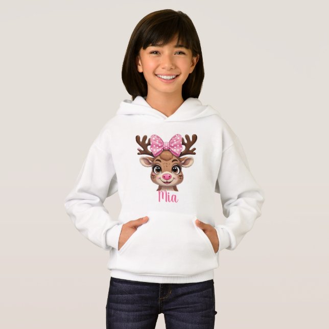 Camiseta Custom Name Reindeer Hoodie for Girls – Christmas  (Frente Completa)