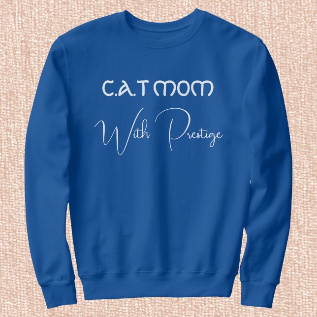 Camiseta Custom Pet Lover White Script Cat Mom Deep Royal (Criador carregado)