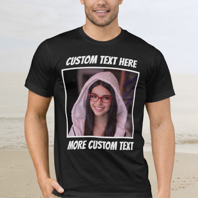 Camiseta Custom Photo and Text Or Name White Border (Criador carregado)