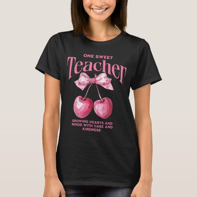 Camiseta Custom Pink Bow Coquette Cherries Best Teacher   (Frente)