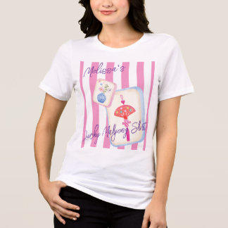 Camiseta Custom Preppy Mahjong Pink Stripes Game Night