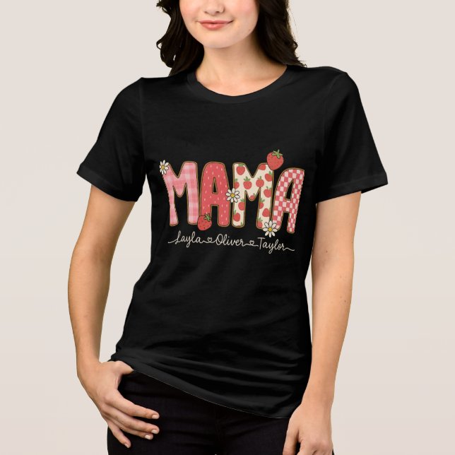 Camiseta Custom Preppy Mama Strawberry Floral Name Shirt  (Frente)