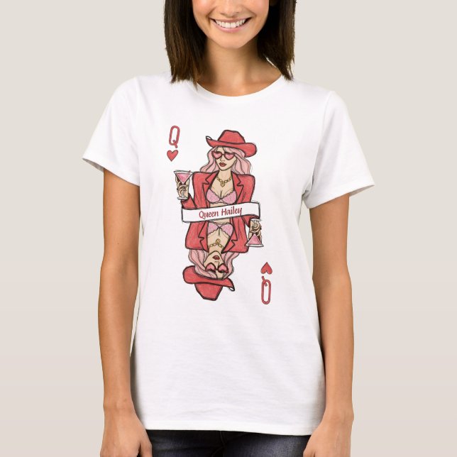 Camiseta Custom Queen of Hearts Doodle Art (Frente)