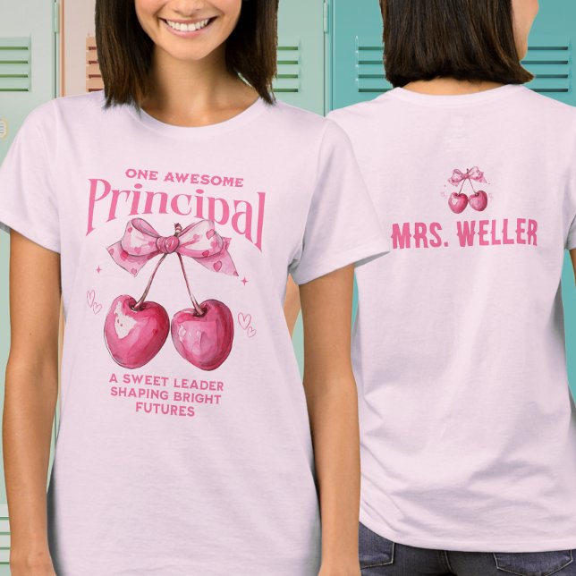 Camiseta Custom School Principal Cute Pink Coquette Cherry (Criador carregado)