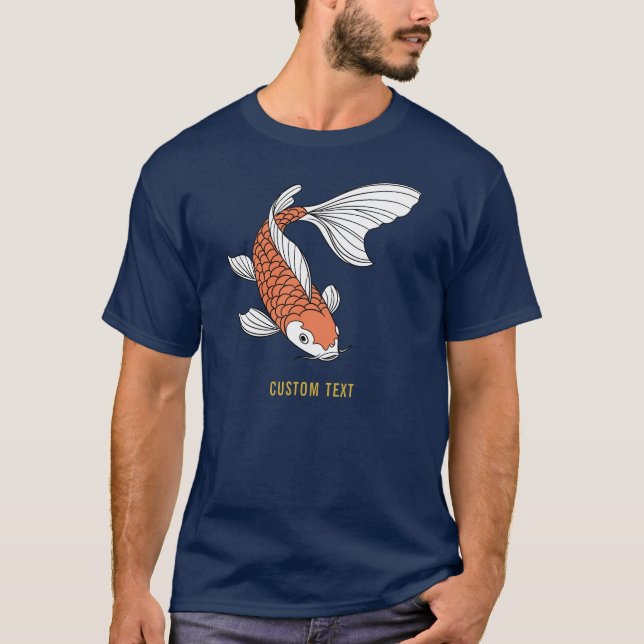 Camiseta Custom Text & Gold Fish Mark Navy Blue Mens (Frente)