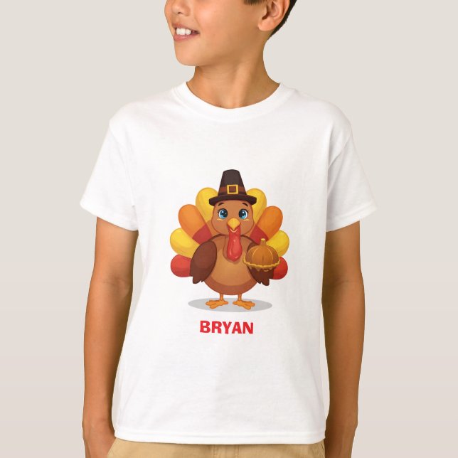 Camiseta Custom Thanksgiving Turkey Kids (Frente)