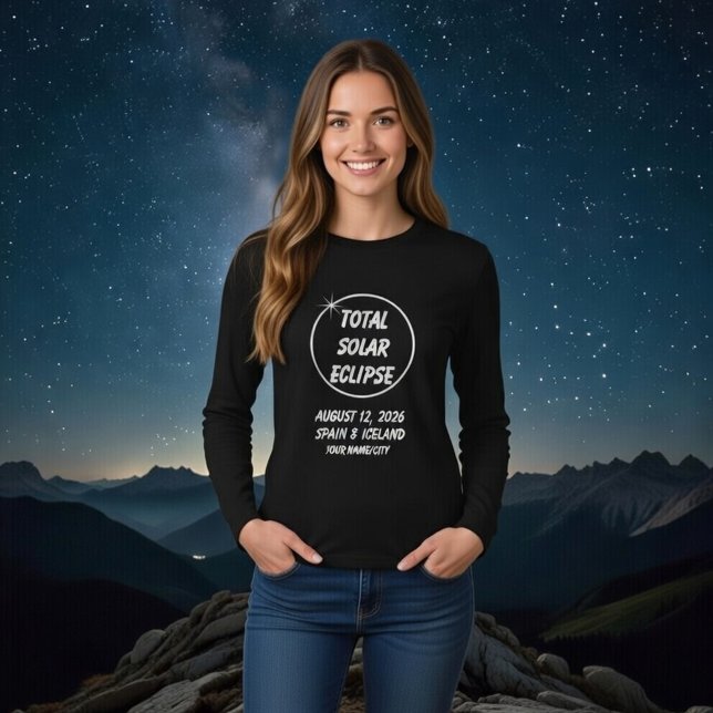 Camiseta Custom Total Solar Eclipse 2026 Spain Iceland (Get ready for the cosmic event of a lifetime This stylish 2026 Total Solar Eclipse long-sleeve tee )