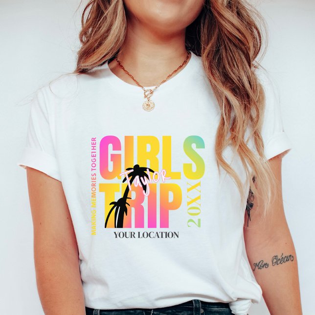 Camiseta Custom Year Girls Trip; Summer Vacation Name &City (Criador carregado)
