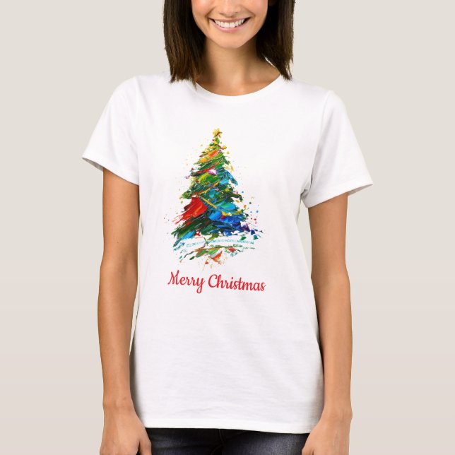 Camiseta Customisable Text Christmas Tree Oil Painting (Frente)