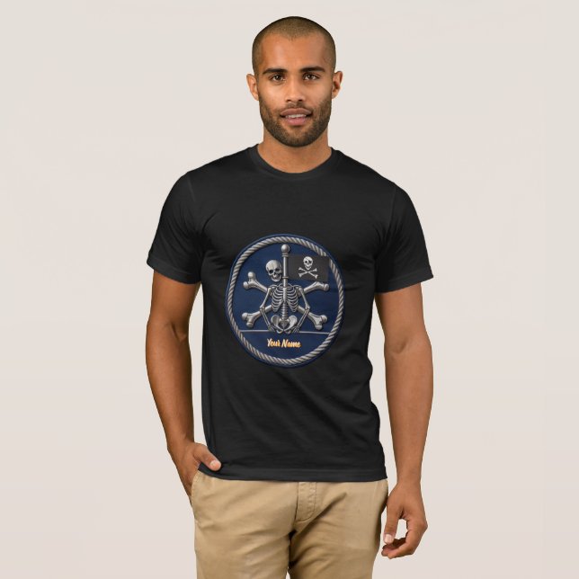 Camiseta Customizable Pirate Skull T-Shirt: Add Name & Flag (Frente Completa)