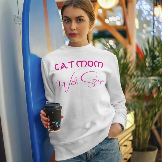 Camiseta Customized Cat Mom Pink Script Funny Pet Lover (Criador carregado)