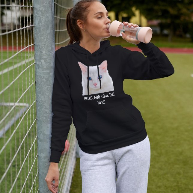 Camiseta Customized Cute Pet Photo Name Cat Mom White Black (Criador carregado)