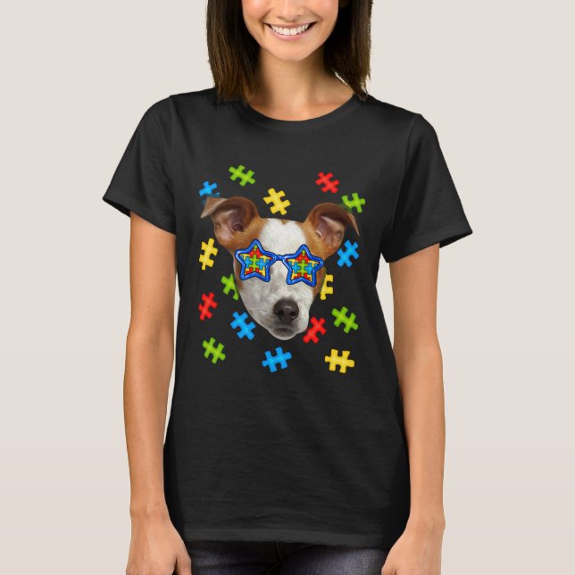 Camiseta Cut Jack Russell Terrier Autism Quebra-cabeça Ócul (Frente)