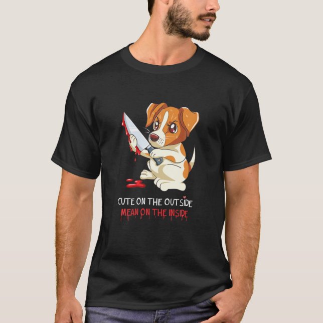 Camiseta Cuta Na Média Exterior Do Cachorro Dentro Jack Ru (Frente)
