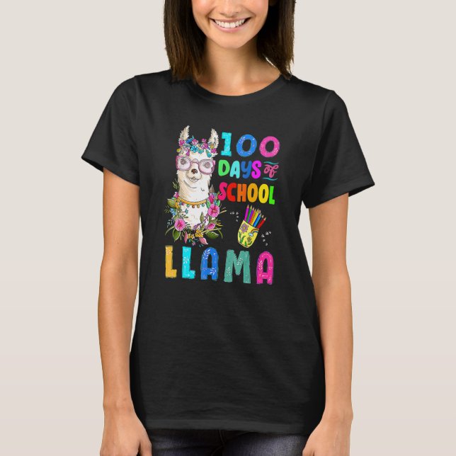 Camiseta Cute 100 Days of School No Probllama Llama Back To (Frente)