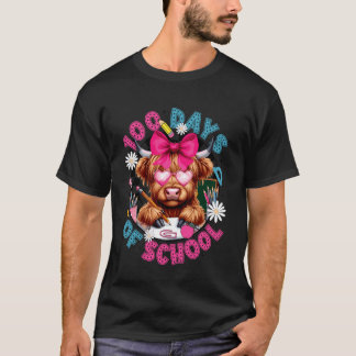 Camiseta Cute 100 Dias de Escola Vaca das Terras Altas & La