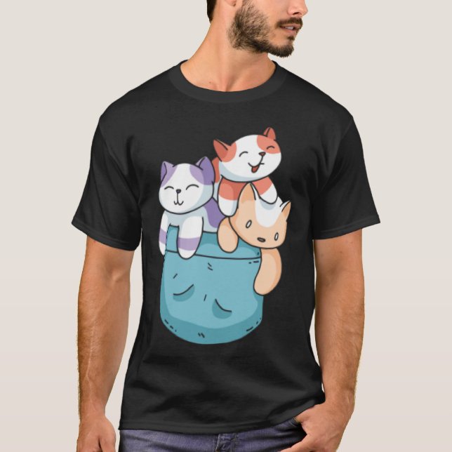 Camiseta Cute 3 Cats in a Pocket  Cat   Kids Boys Girls (Frente)
