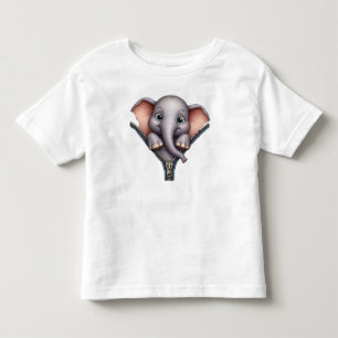 Camiseta Cute 3D com Elefante Bebê Espiando Zíper