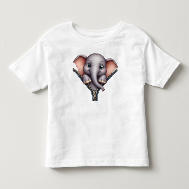 Camiseta Cute 3D com Elefante Bebê Espiando Zíper (Frente)