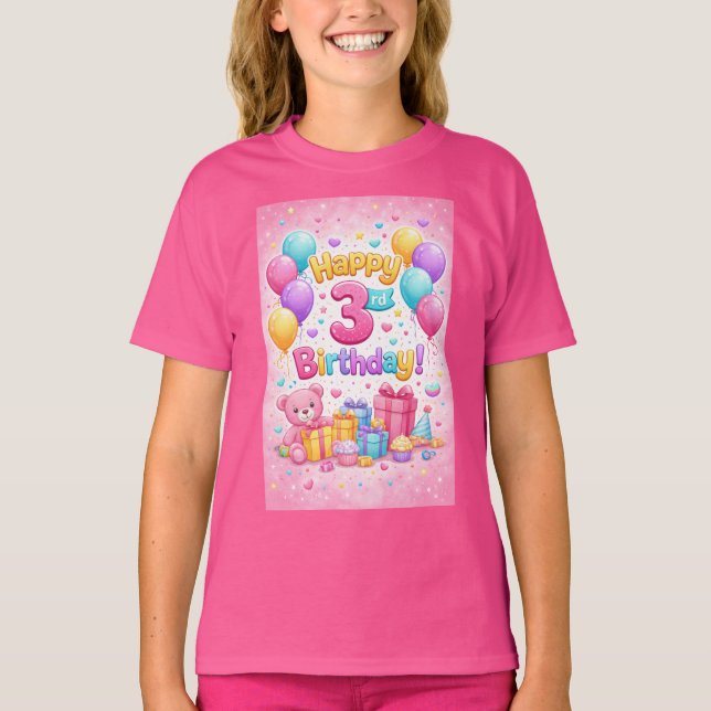Camiseta Cute 3rd Birthday Girl Balloon Design – Three Year (Frente)