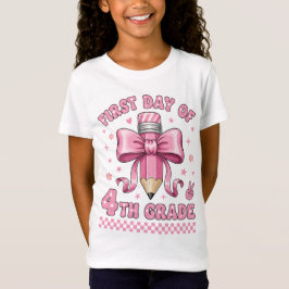Camiseta Cute 4th Grade Girl Pink Bow Coquette Design