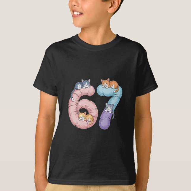 Camiseta Cute 67 Cat Meme Design  (Frente)