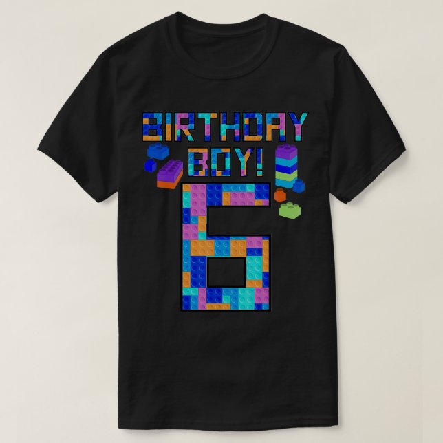 Camiseta Cute 6th Birthday Gift 6 Years Old Block Building  (Frente do Design)