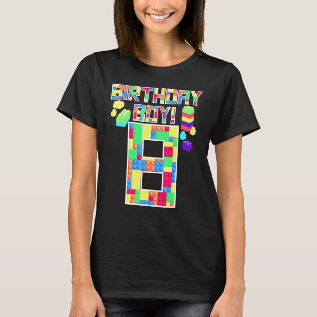 Camiseta Cute 8th Birthday  8 Years Old Block Building Boys (Frente)