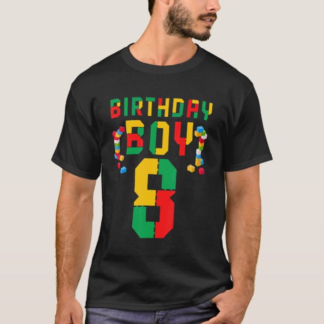 Camiseta Cute 8th Birthday Tees 8 Years Old Block Building  (Frente)