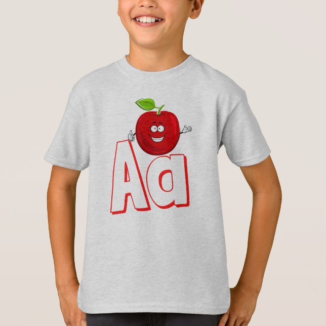 Camiseta Cute A Para A Maçã - Crianças ABCD - Alfabeto Ingl (Frente)