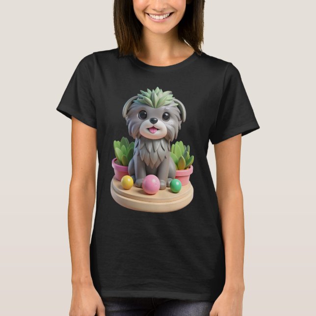 Camiseta Cute Affenpinscher Succulent | 3D Grey Monkey Dog (Frente)