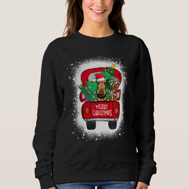 Camiseta Cute Airedale Terrier Red Truck Feliz Natal Bl (Frente)