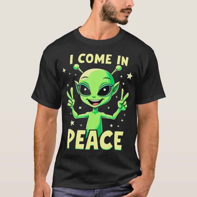 Camiseta Cute Alien Eu Venho Em Paz Diversão Ficção Científ (Frente)
