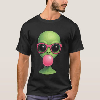 Camiseta Cute Alien Face with Pink Sunglasses Cosmic Vibes
