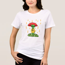 Camiseta Cute Alien With Umbrella in Rain Kawaii Space Char