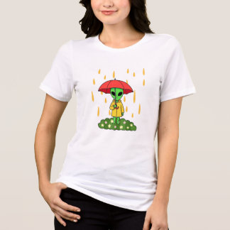 Camiseta Cute Alien With Umbrella in Rain Kawaii Space Char