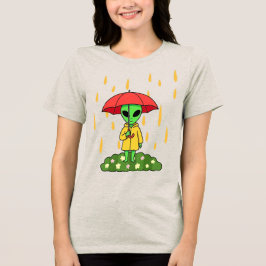 Camiseta Cute Alien With Umbrella in Rain Space Character