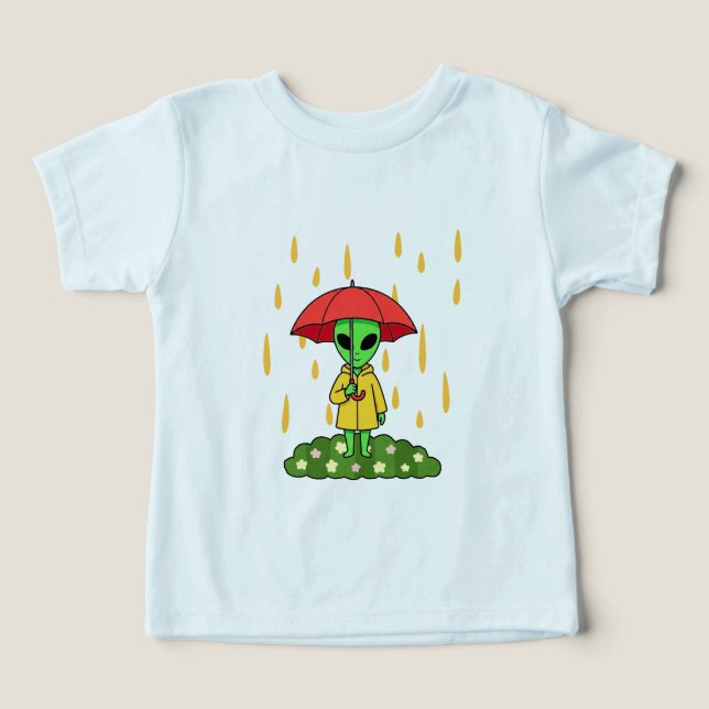 Camiseta Cute Alien With Umbrella Kawaii Space Character (Design frontal)