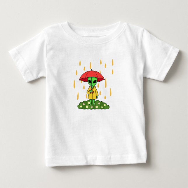 Camiseta Cute Alien With Umbrella Kawaii Space Character (Frente)