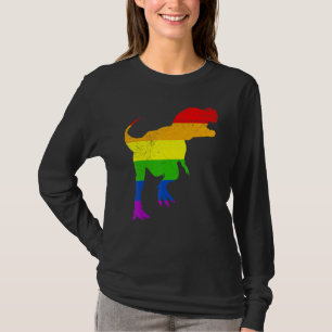 Camiseta Cute Allysaurus Dinosaur Na Bandeira Do Arco-Íris