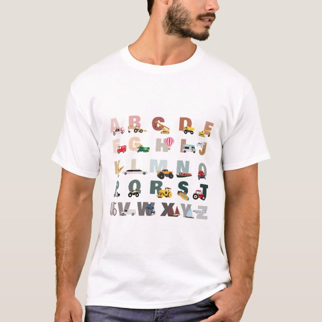 Camiseta Cute Alphabet ABC Trucks, Professores de Veículos (Frente)