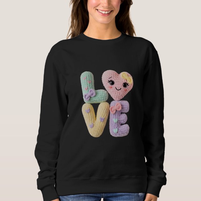 Camiseta Cute Amigurumi Crochet Love Letters Kawaii Heart  (Frente)